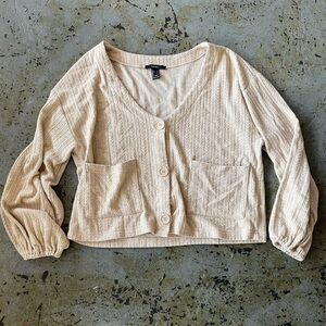Forever 21 Cream Cropped Button-Front Cardigan Top Size Large
